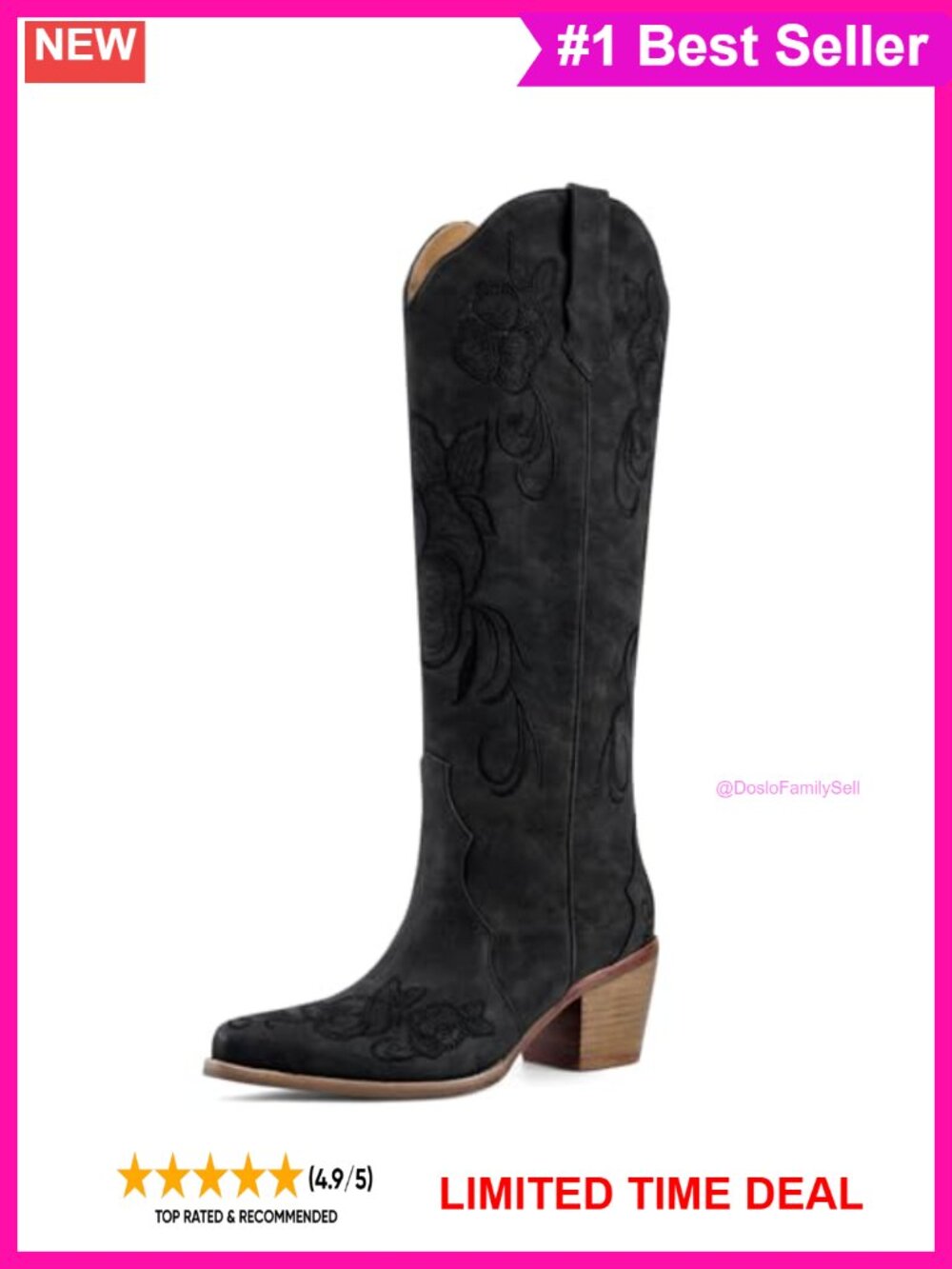 Knee High Cowboy Boots for Women Tall Cowgirl Western Snip Toe Faux Suede